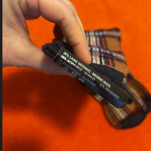 Brown check plaid jacquard merino wool blend thermal socks made in Italy NWT - Picture 4 of 8